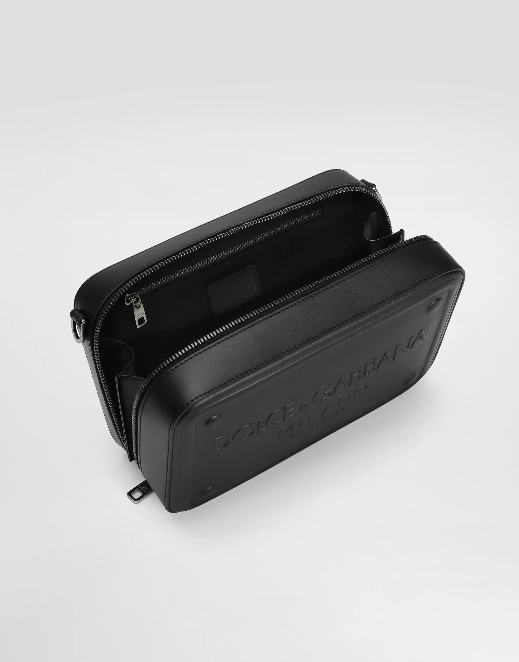 Calfskin crossbody bag with raised logo