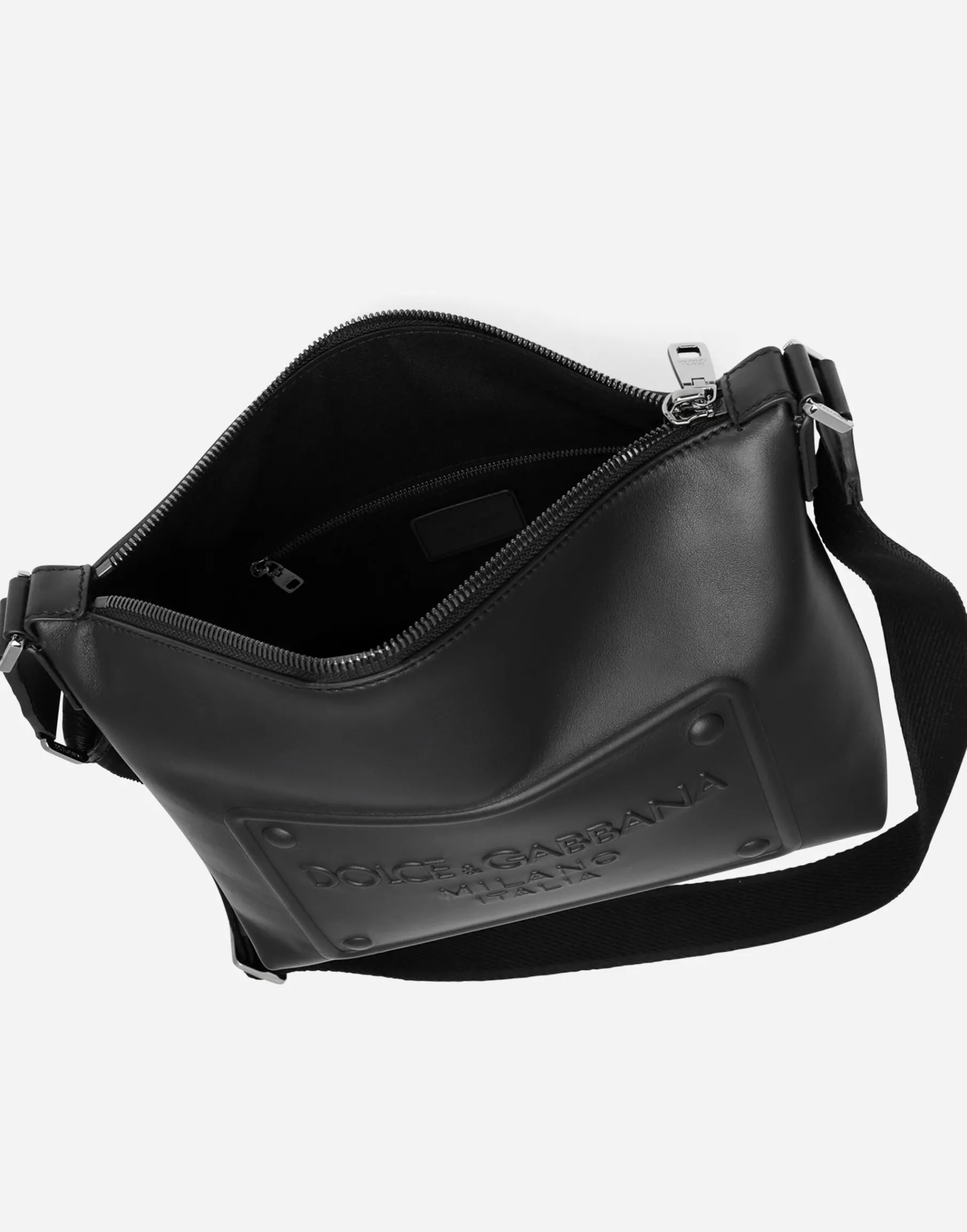 Calfskin crossbody bag with raised logo