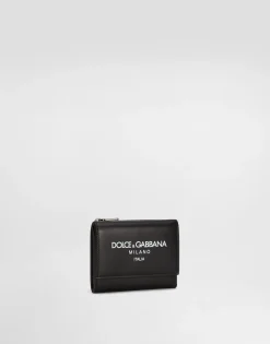 Calfskin French flap wallet with logo
