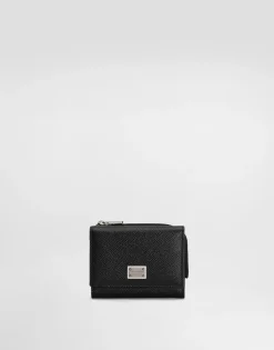 Calfskin French-flap wallet with logo tag