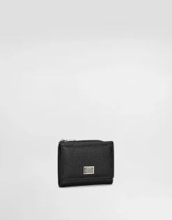 Calfskin French-flap wallet with logo tag