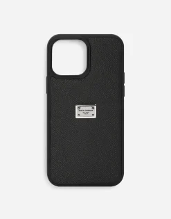 Calfskin iPhone 13 Pro Max cover with logo tag