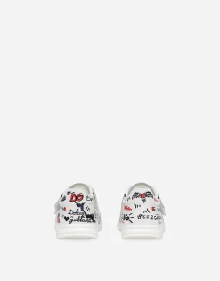 Calfskin low-top sneakers with graffiti print