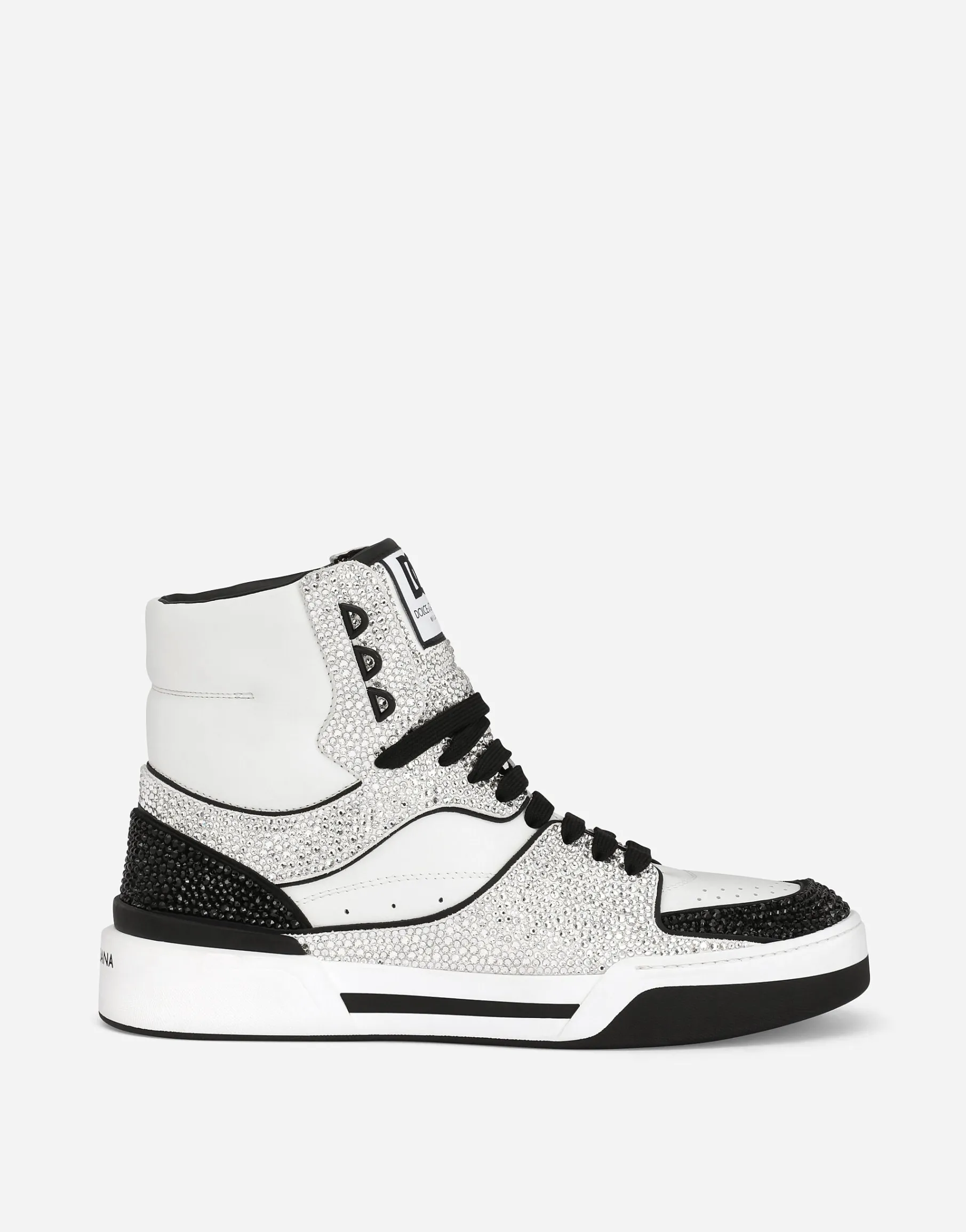 Calfskin New Roma high-top sneakers with fusible rhinestones