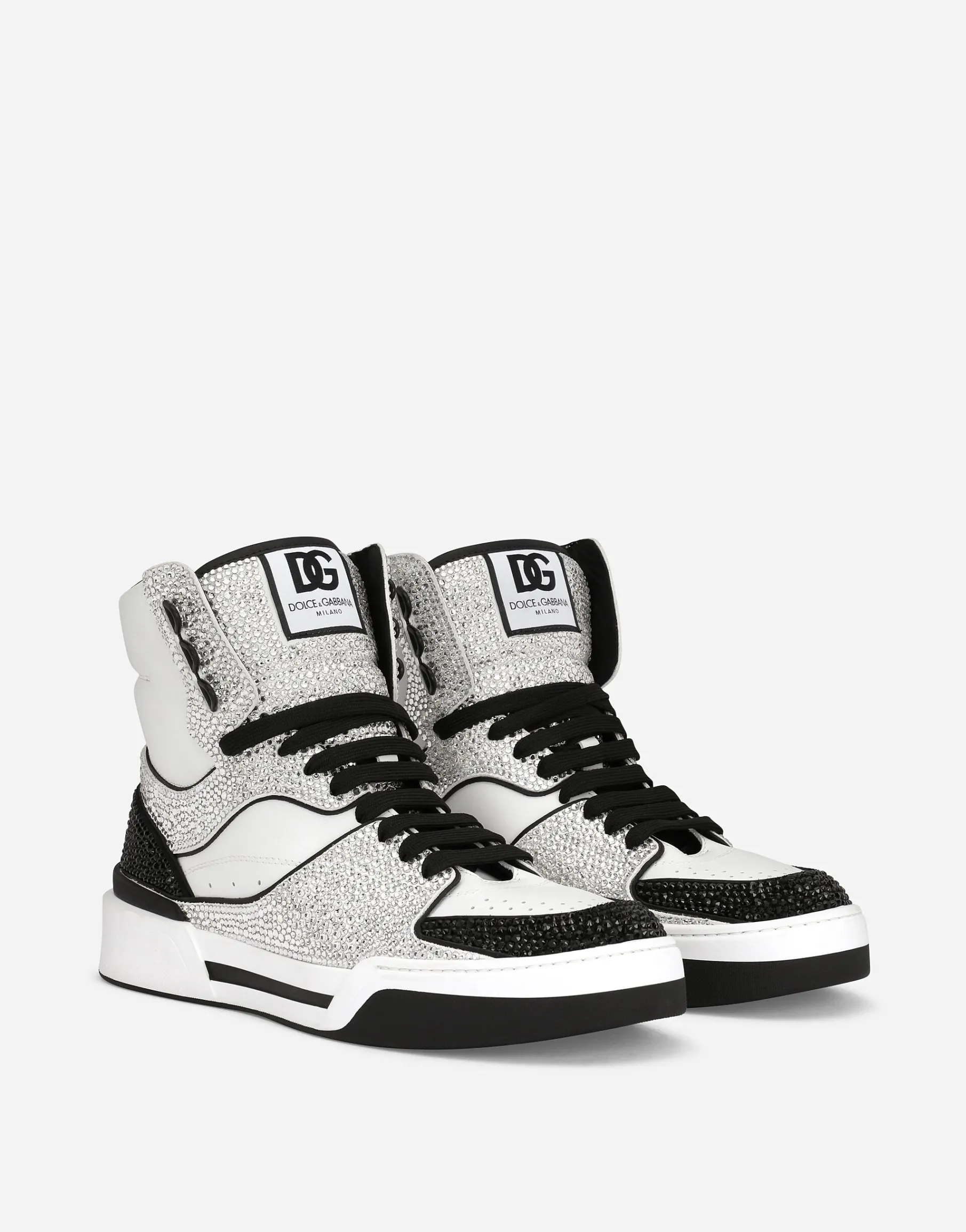 Calfskin New Roma high-top sneakers with fusible rhinestones