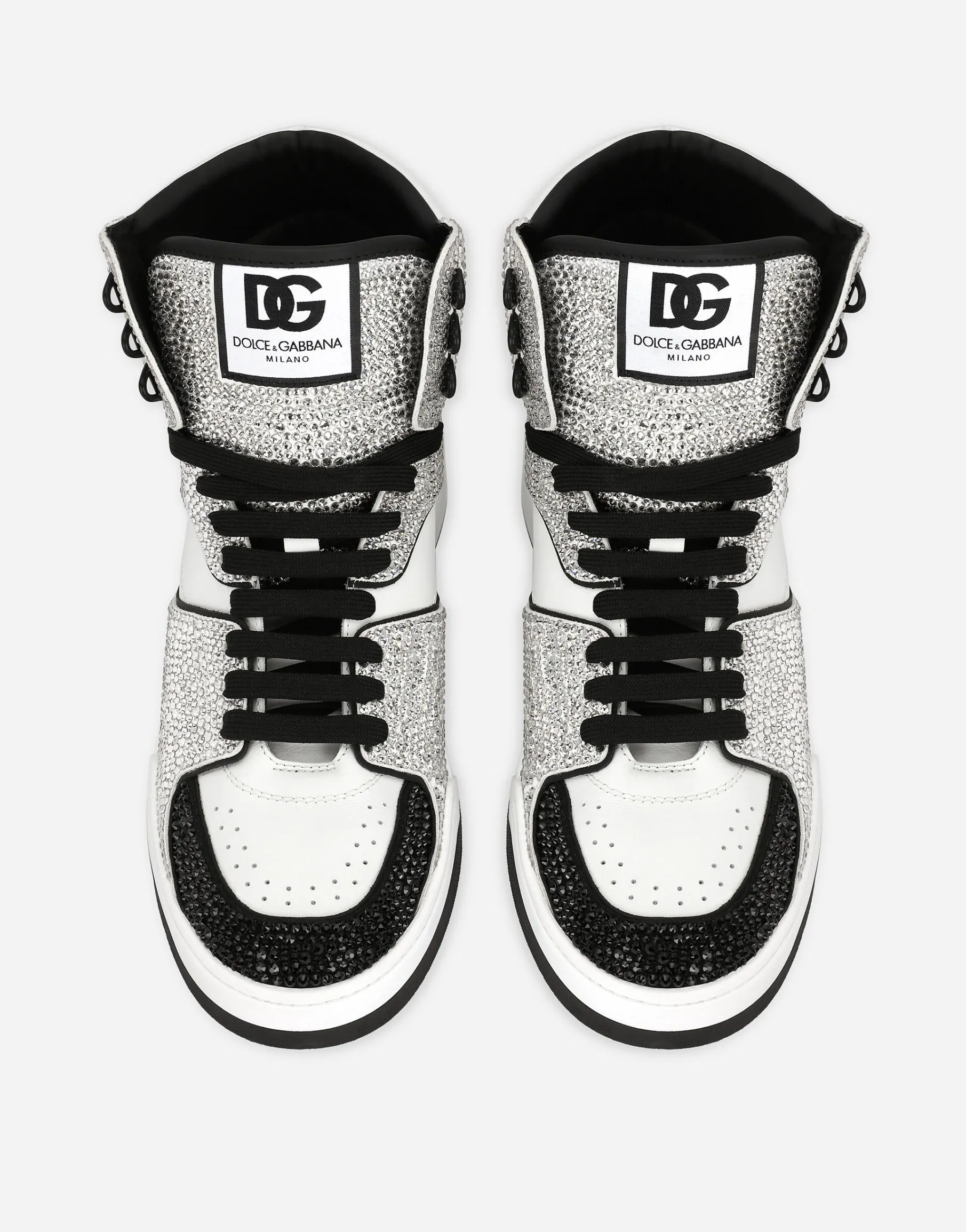 Calfskin New Roma high-top sneakers with fusible rhinestones