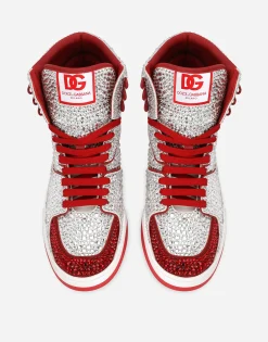 Calfskin New Roma high-top sneakers with fusible rhinestones