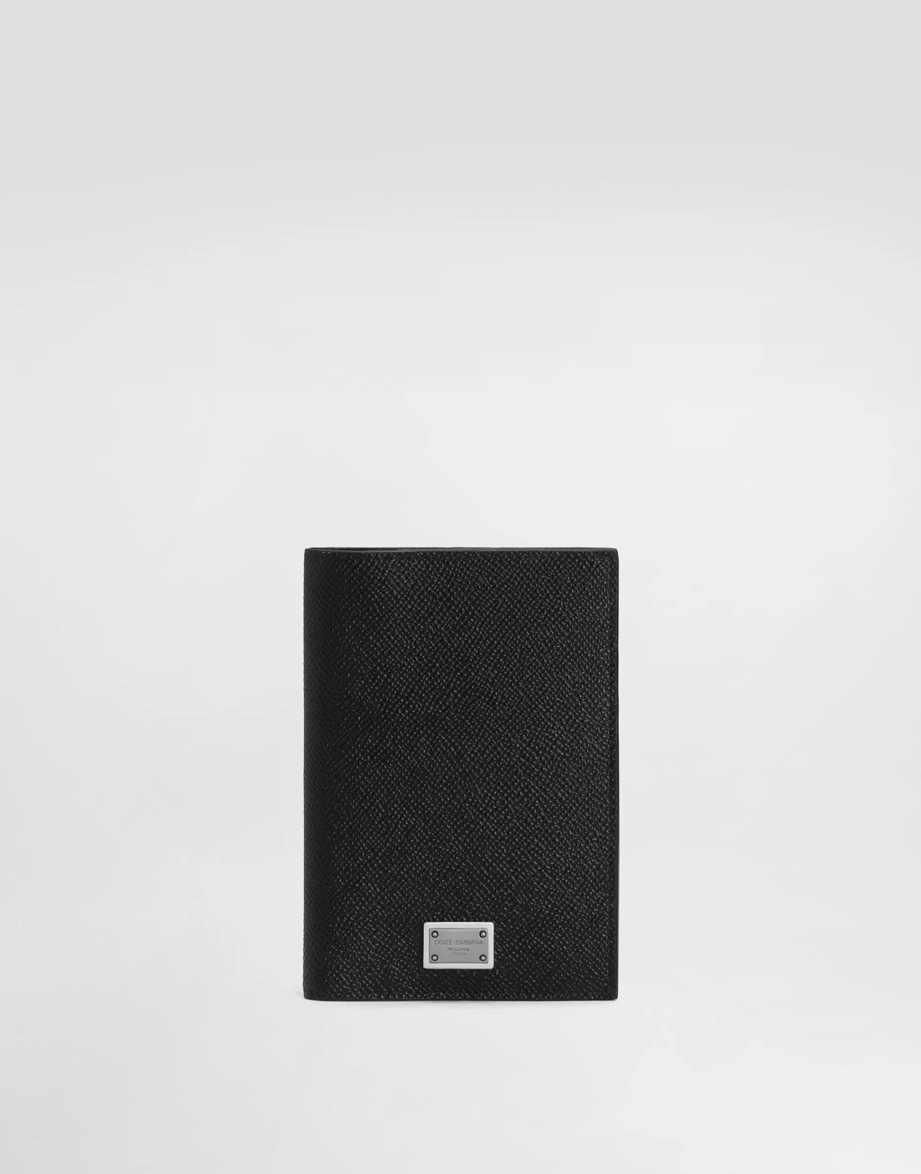 Calfskin passport holder with logo tag