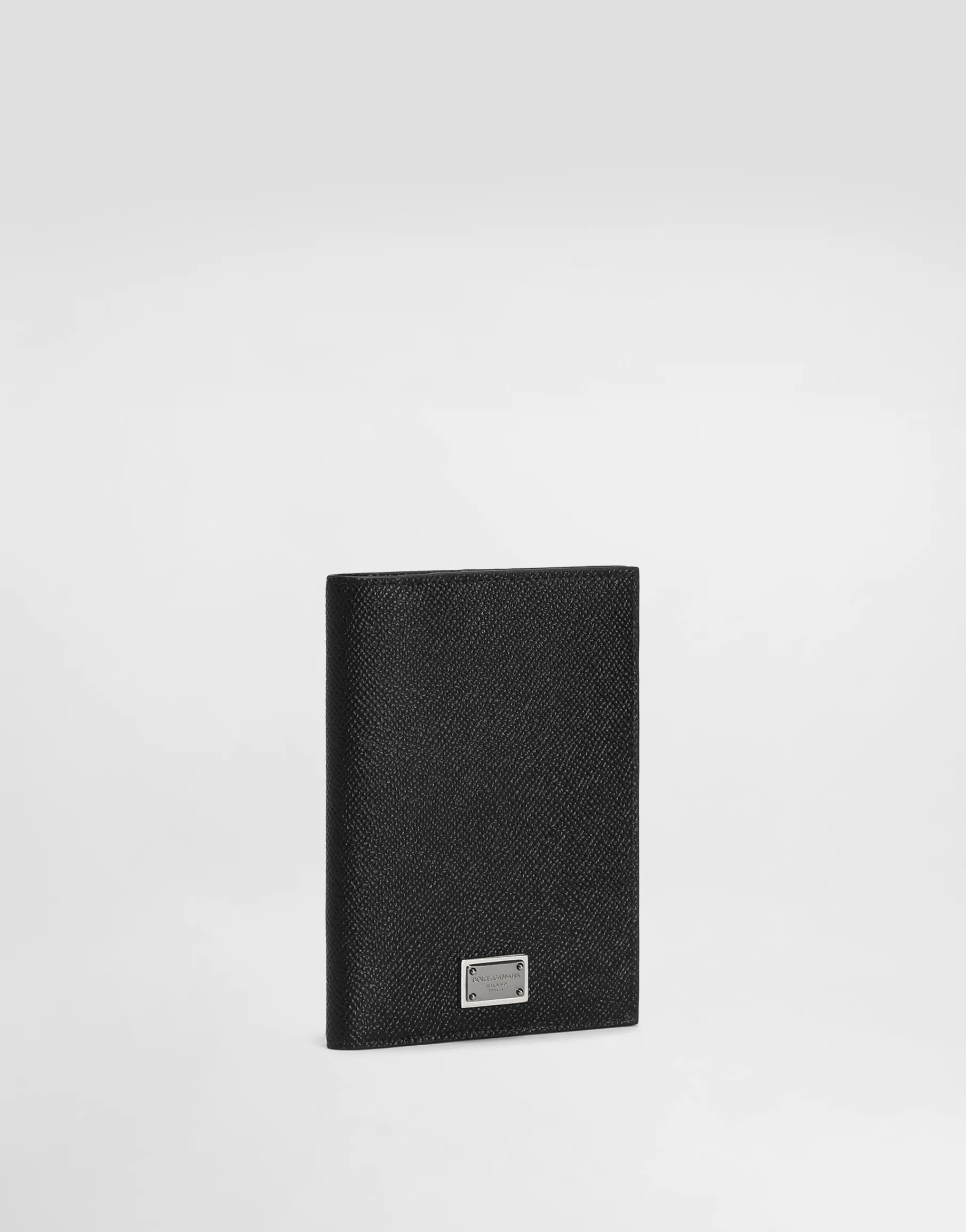 Calfskin passport holder with logo tag