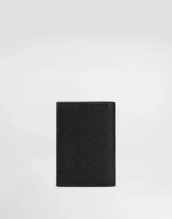 Calfskin passport holder with logo tag