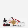 Calfskin Portofino sneakers with embroidery and studs
