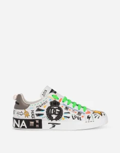 Calfskin Portofino sneakers with embroidery and studs