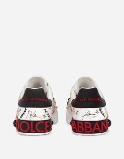Calfskin Portofino sneakers with embroidery and studs