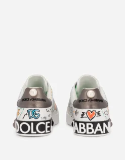 Calfskin Portofino sneakers with embroidery and studs