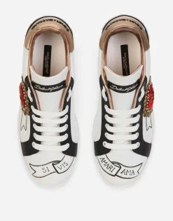 Calfskin Portofino sneakers with embroidery