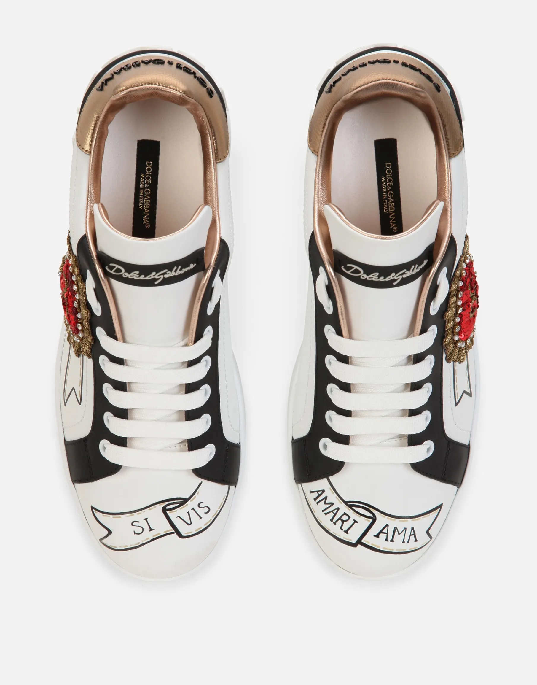 Calfskin Portofino sneakers with embroidery