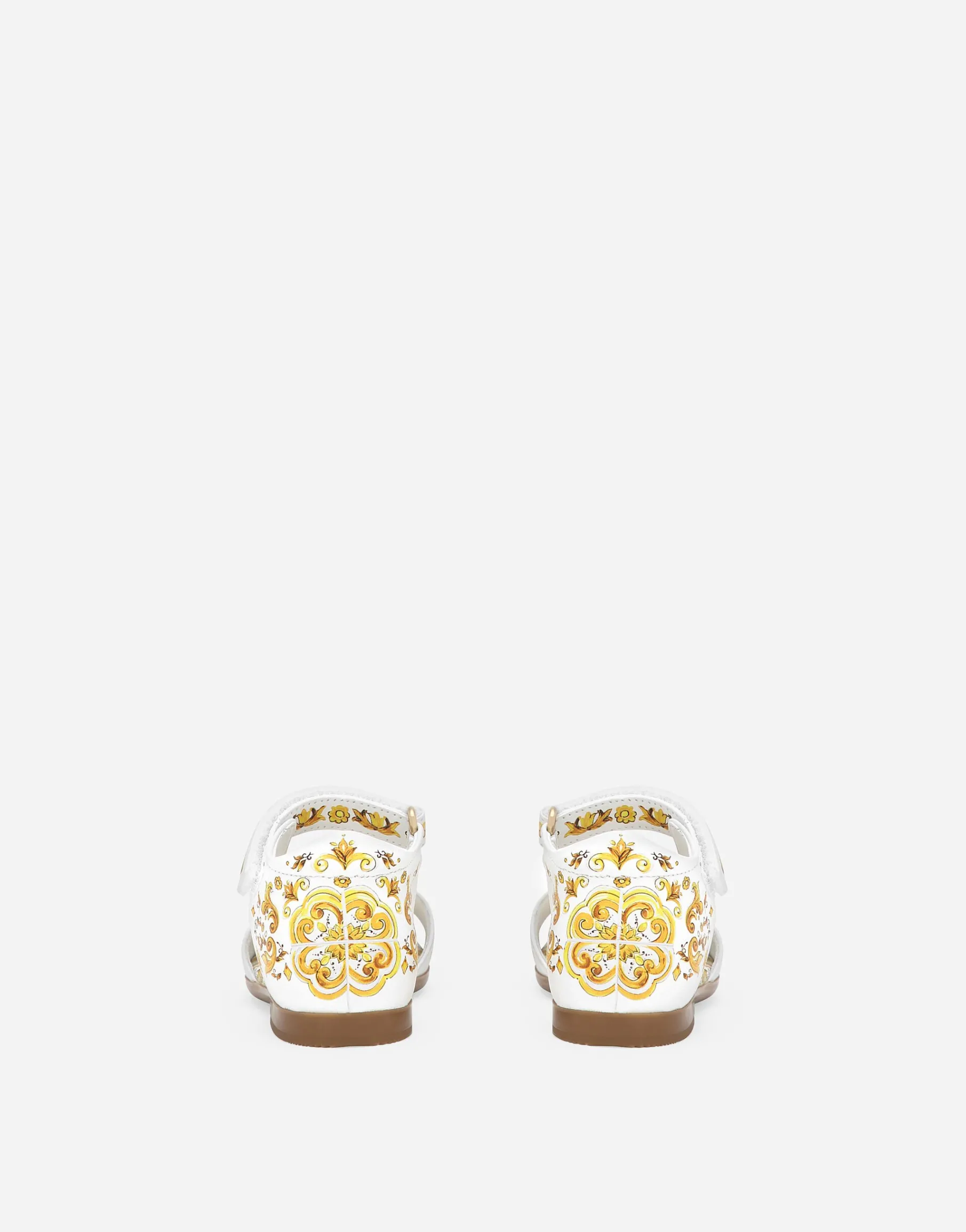 Calfskin sandals with yellow majolica print