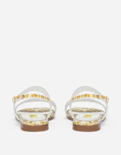 Calfskin sandals with yellow majolica print