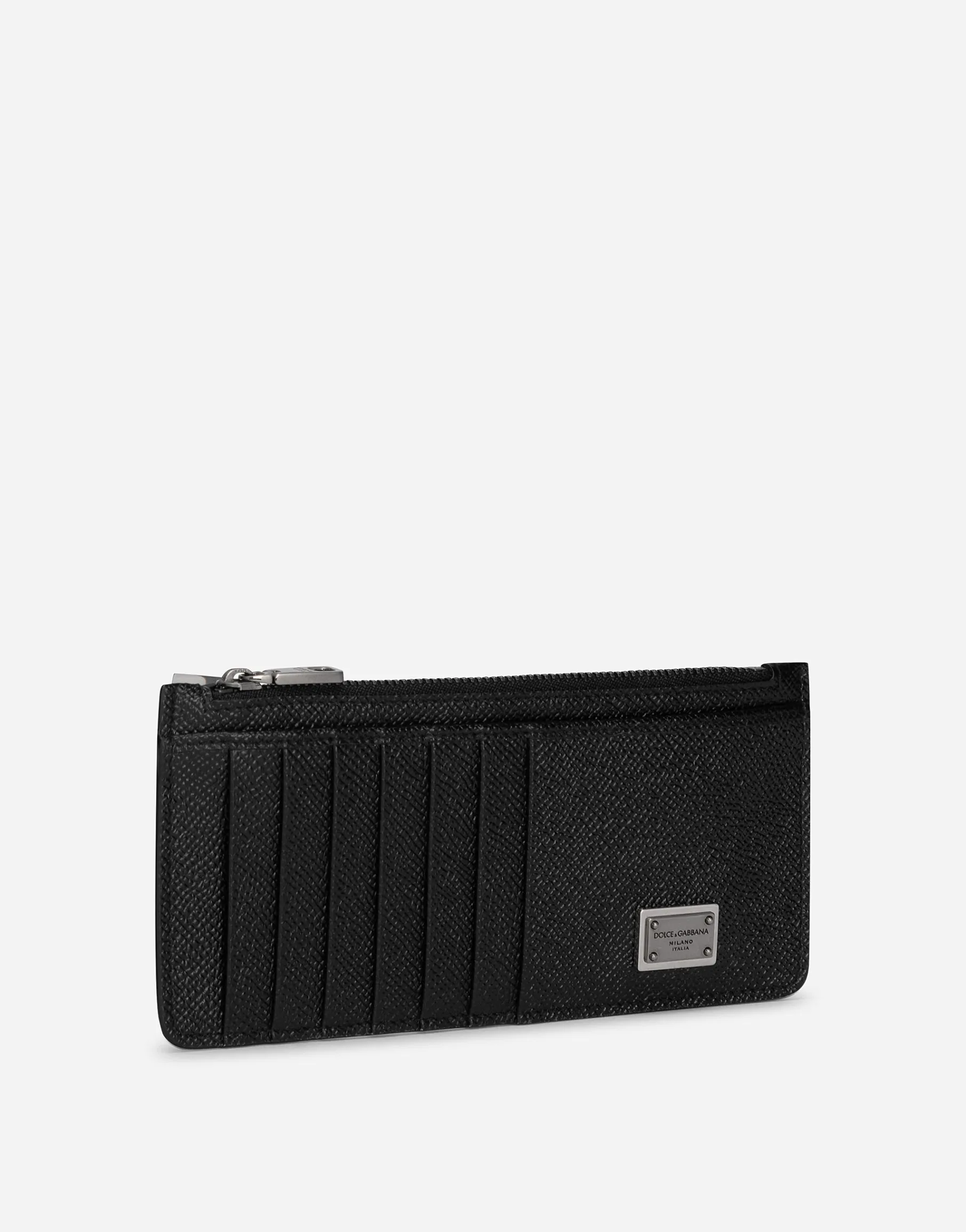 Calfskin vertical card holder with logo tag
