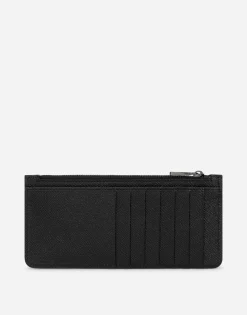 Calfskin vertical card holder with logo tag