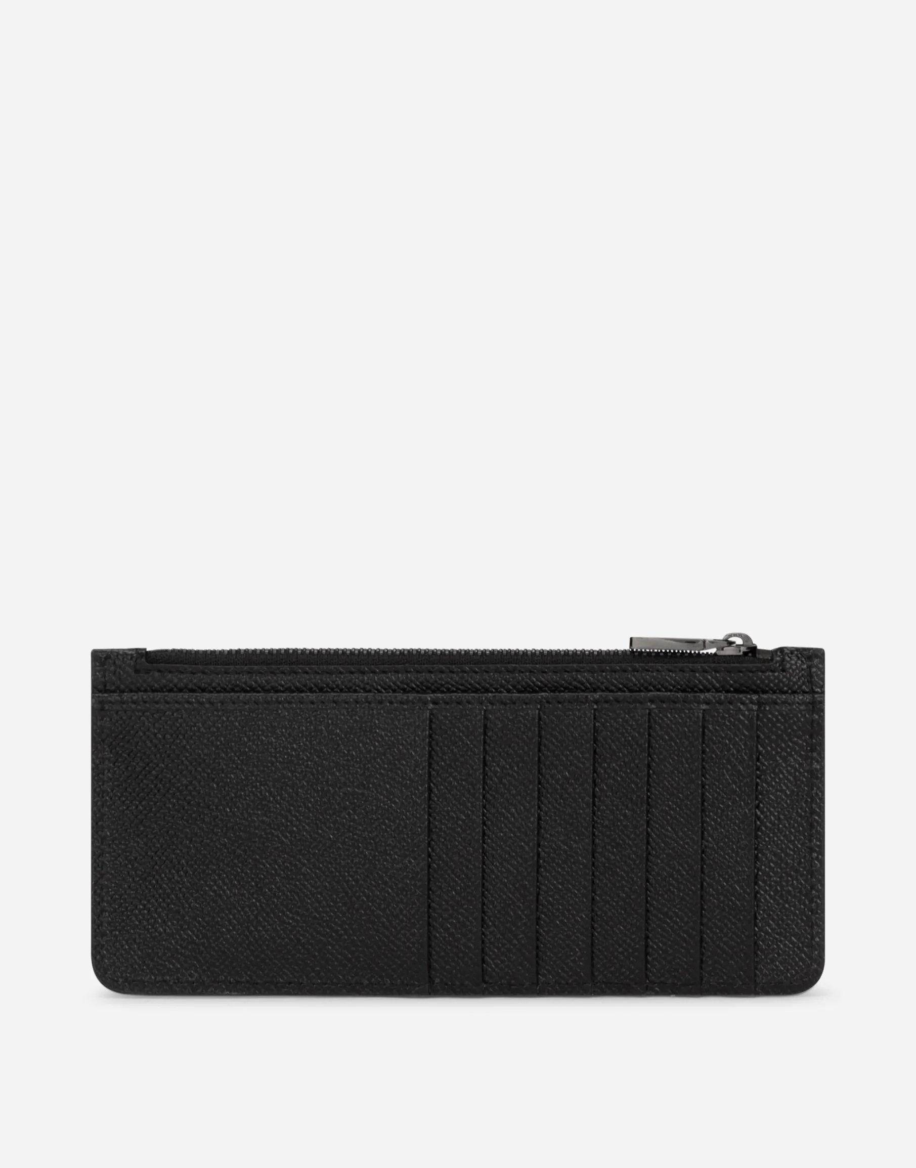 Calfskin vertical card holder with logo tag