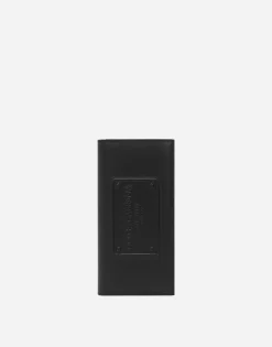 Calfskin vertical wallet with raised logo