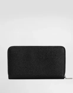 Calfskin zip-around wallet with branded plate