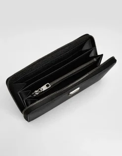 Calfskin zip-around wallet with branded plate