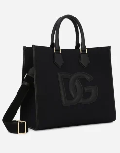 Canvas shopper with calfskin nappa details