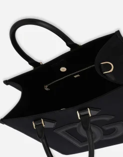 Canvas shopper with calfskin nappa details