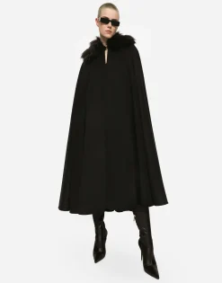 Cape with faux fur collar