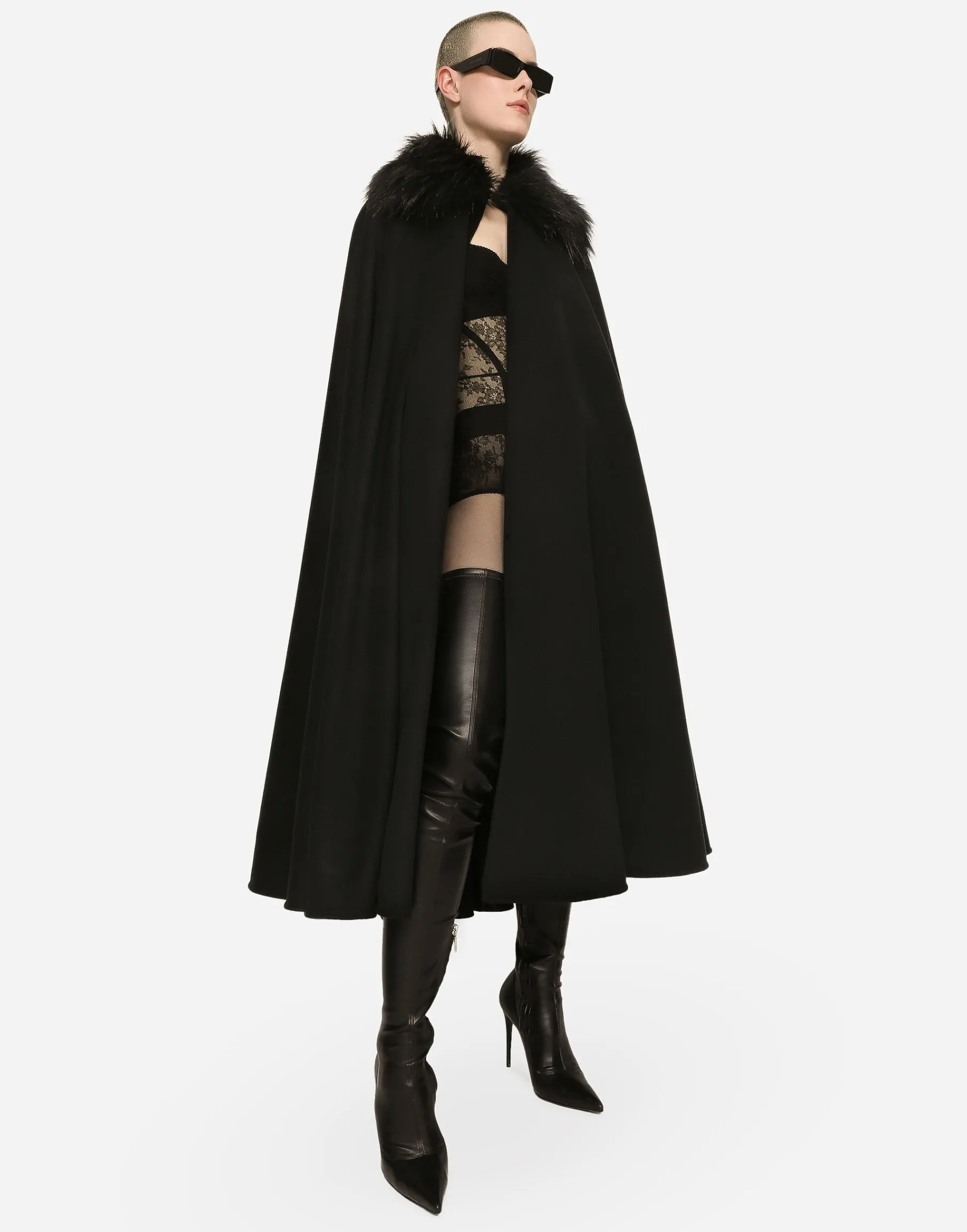 Cape with faux fur collar