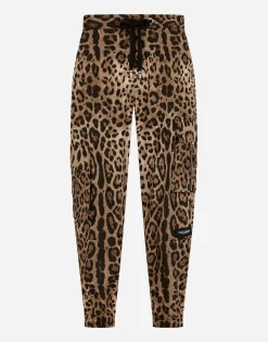 Cargo-style jogging pants with leopard print