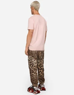 Cargo-style jogging pants with leopard print