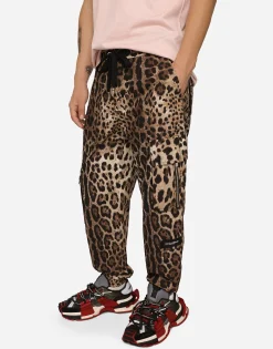 Cargo-style jogging pants with leopard print