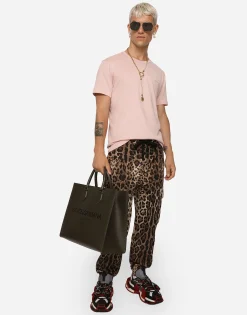 Cargo-style jogging pants with leopard print