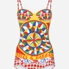 Carretto-print balconette one-piece swimsuit