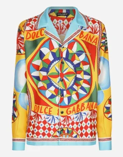 Carretto-print silk twill shirt