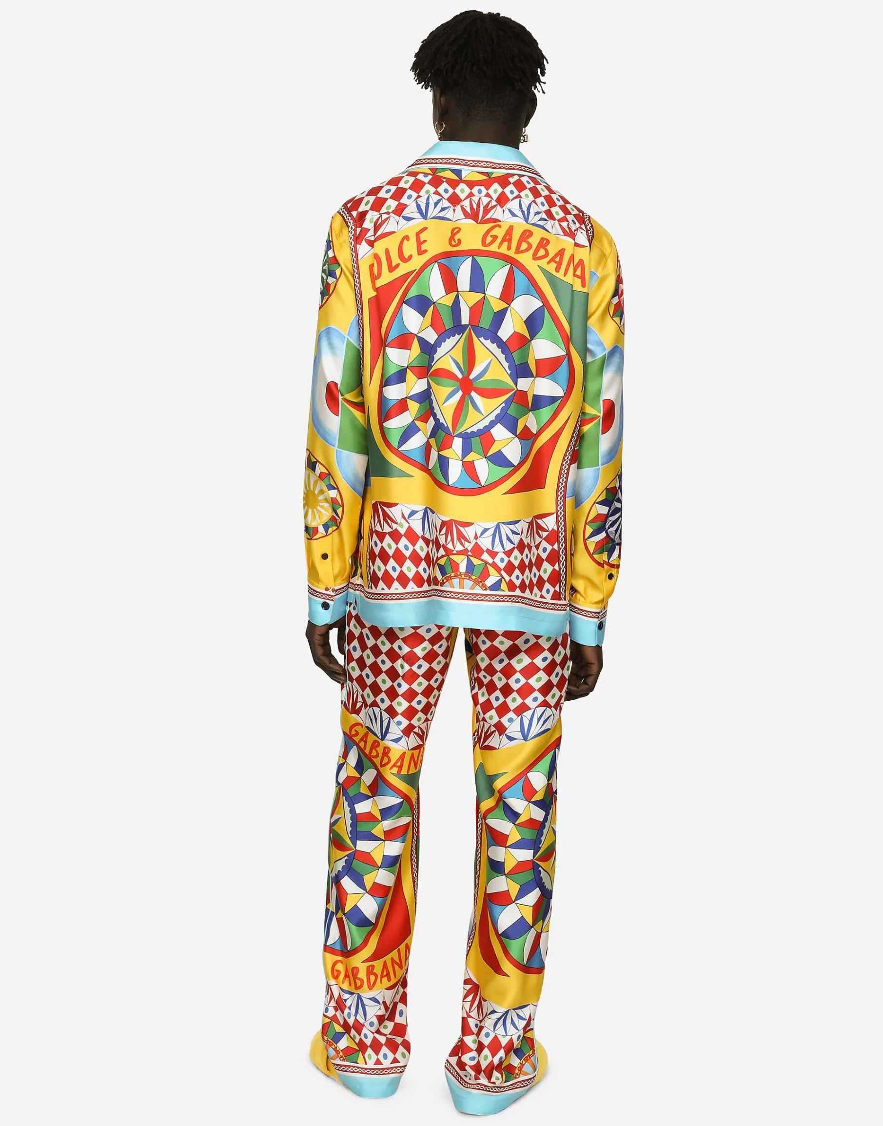 Carretto-print silk twill jogging pants