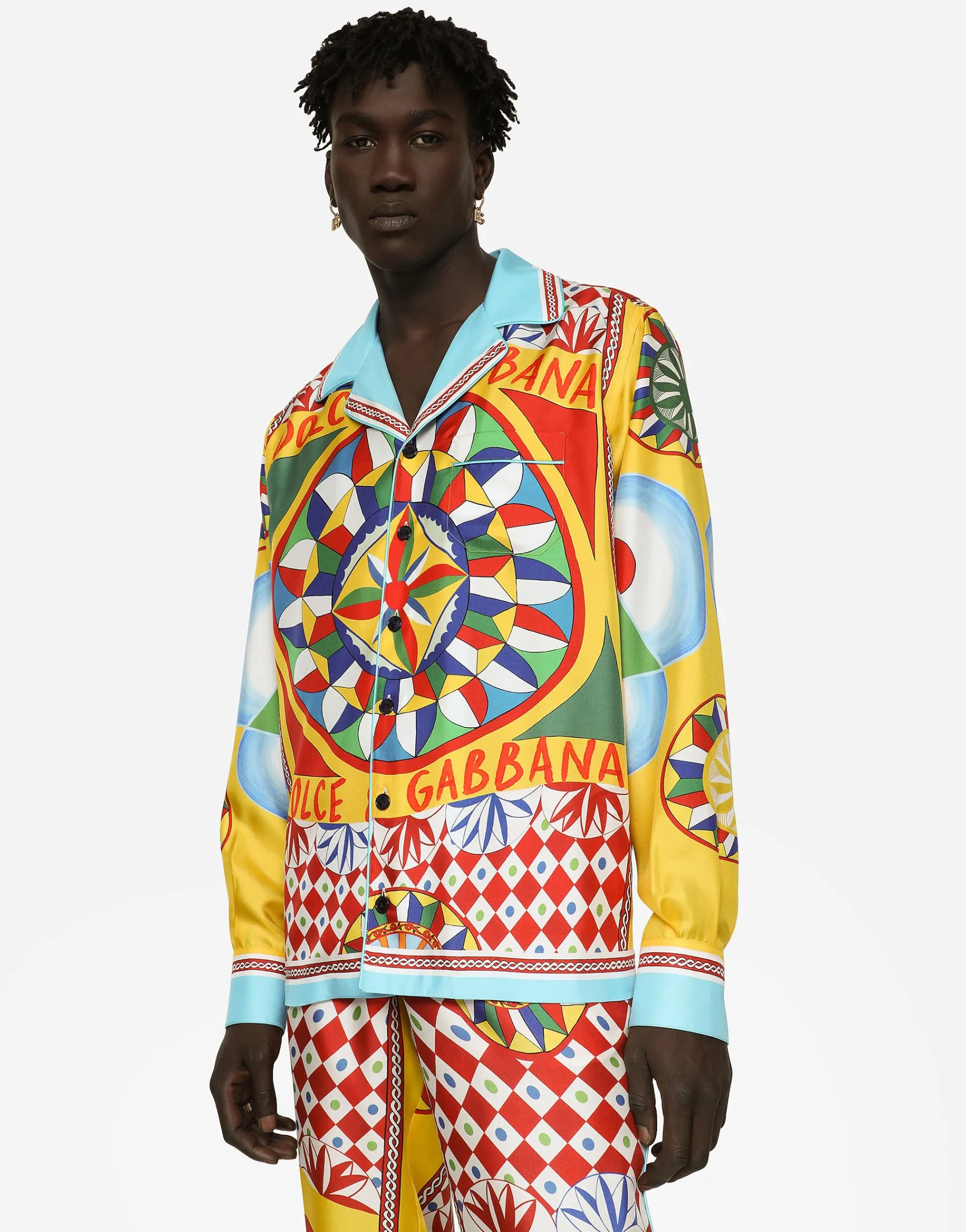 Carretto-print silk twill shirt