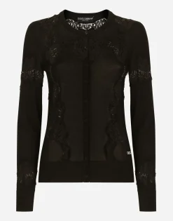 Cashmere and silk cardigan with lace inlay