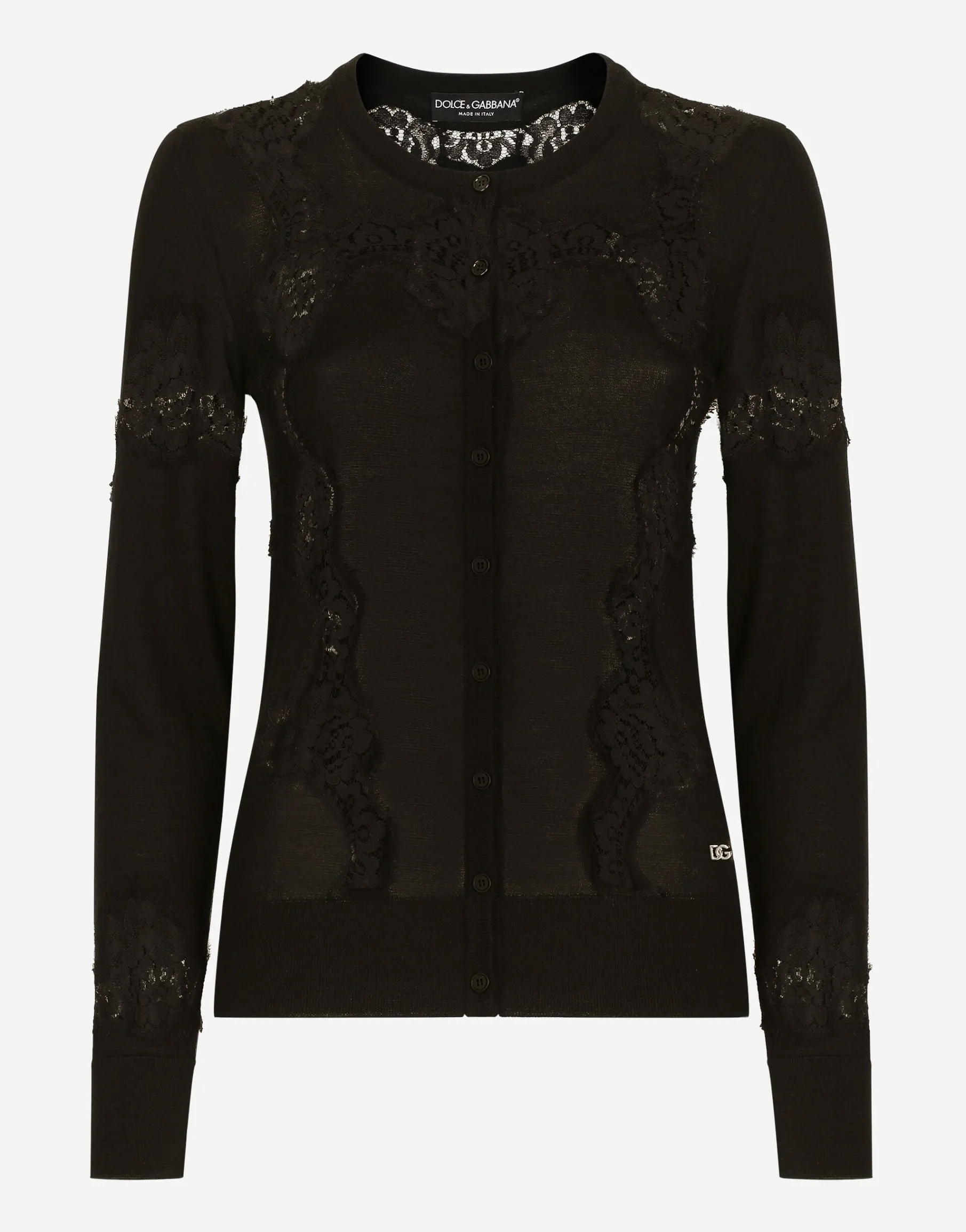 Cashmere and silk cardigan with lace inlay