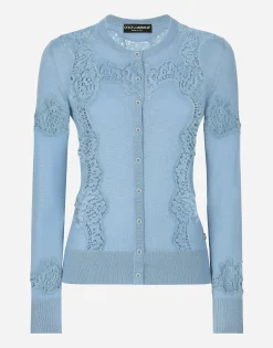 Cashmere and silk cardigan with lace inlay