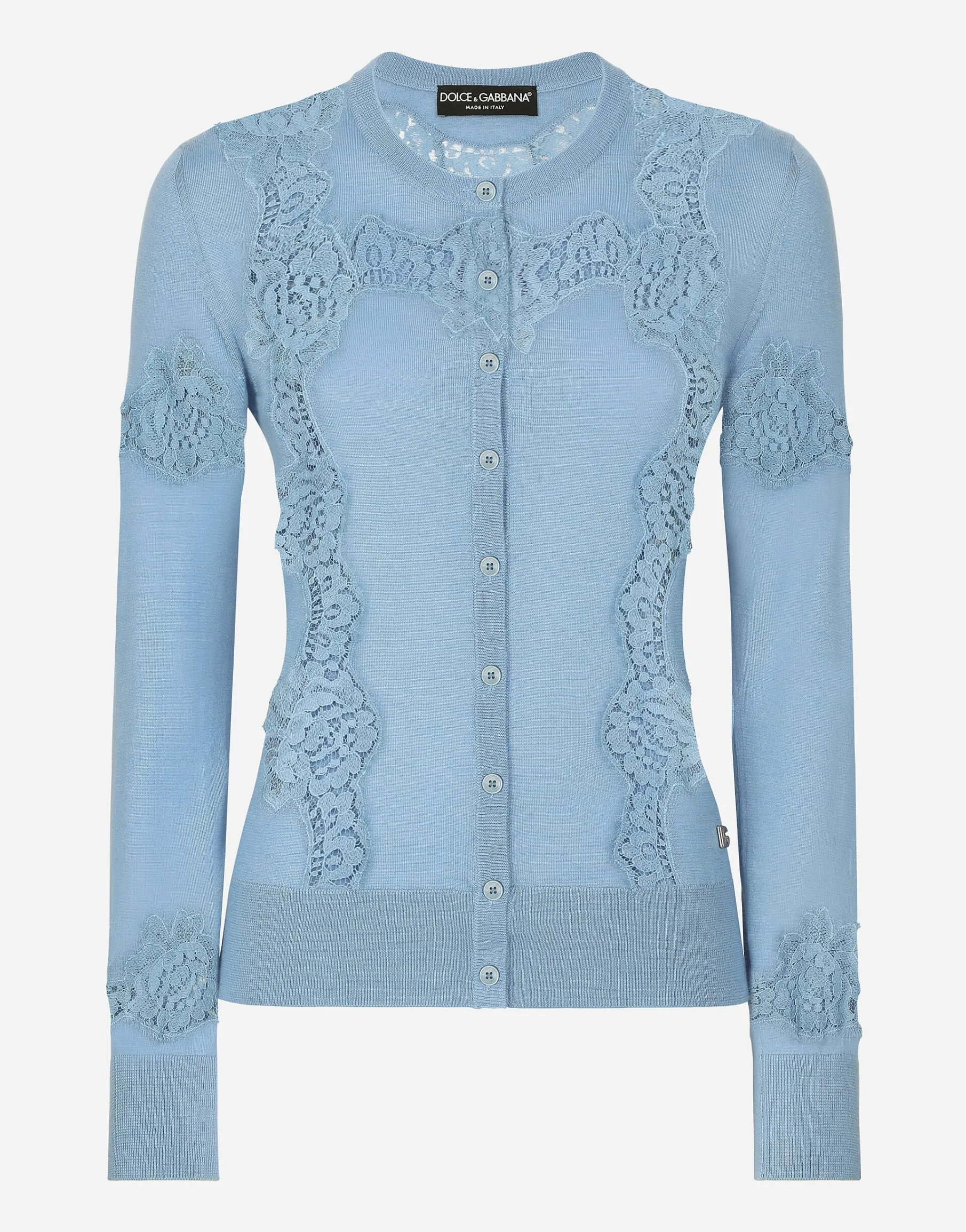 Cashmere and silk cardigan with lace inlay