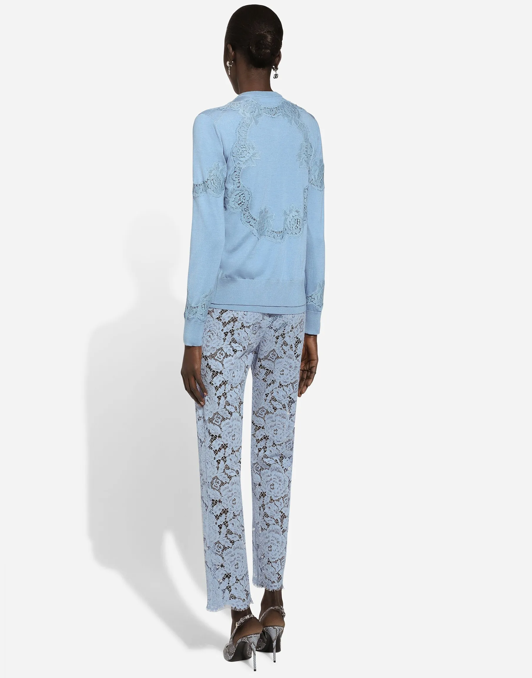 Cashmere and silk cardigan with lace inlay