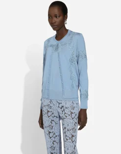 Cashmere and silk cardigan with lace inlay