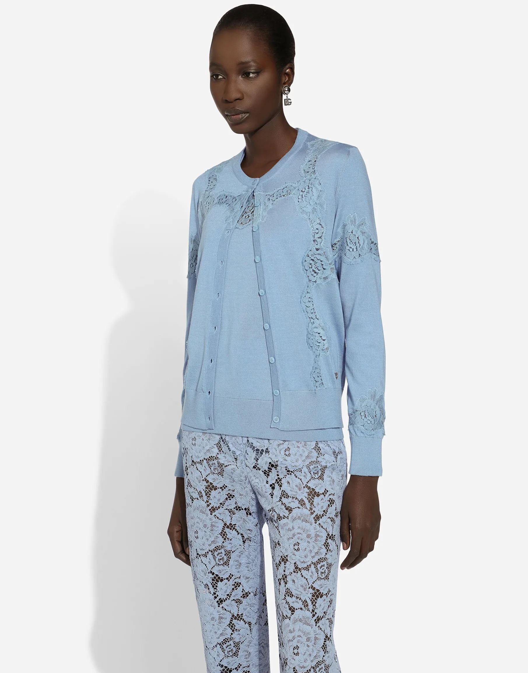 Cashmere and silk cardigan with lace inlay