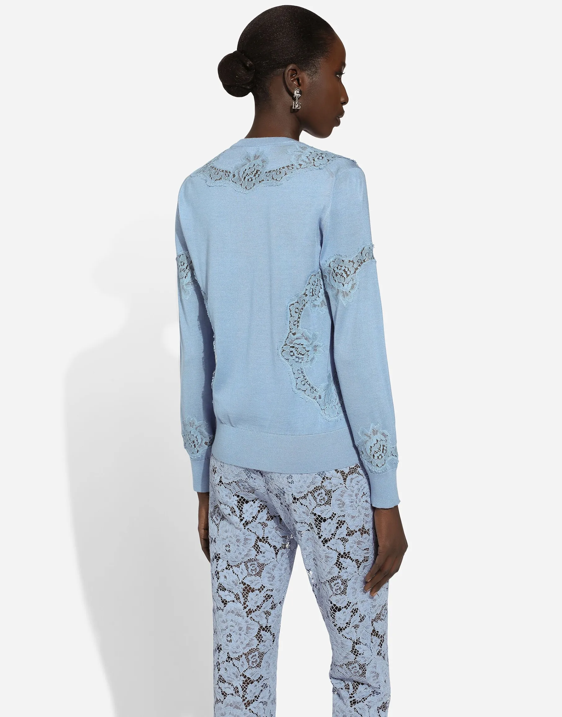 Cashmere and silk cardigan with lace inlay