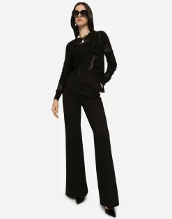 Cashmere and silk cardigan with lace inlay