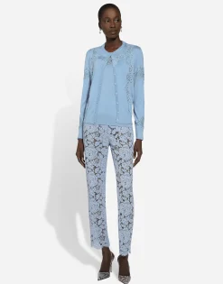 Cashmere and silk cardigan with lace inlay